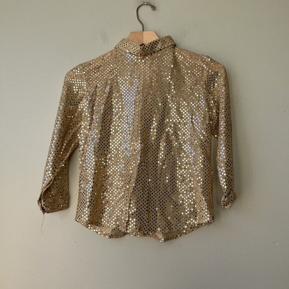 Gold‎ Sequin Long-Sleeve Top With Zipper Closure - Picture 1 of 5
